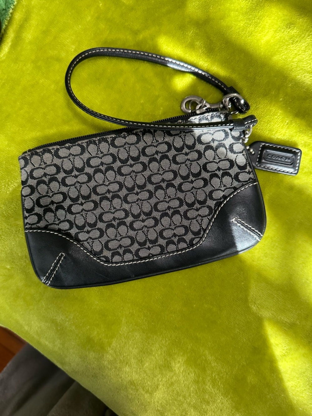 KIMS BUNDLE: Coach Black and Gray Signature Canvas Wristlet with Leather Trim